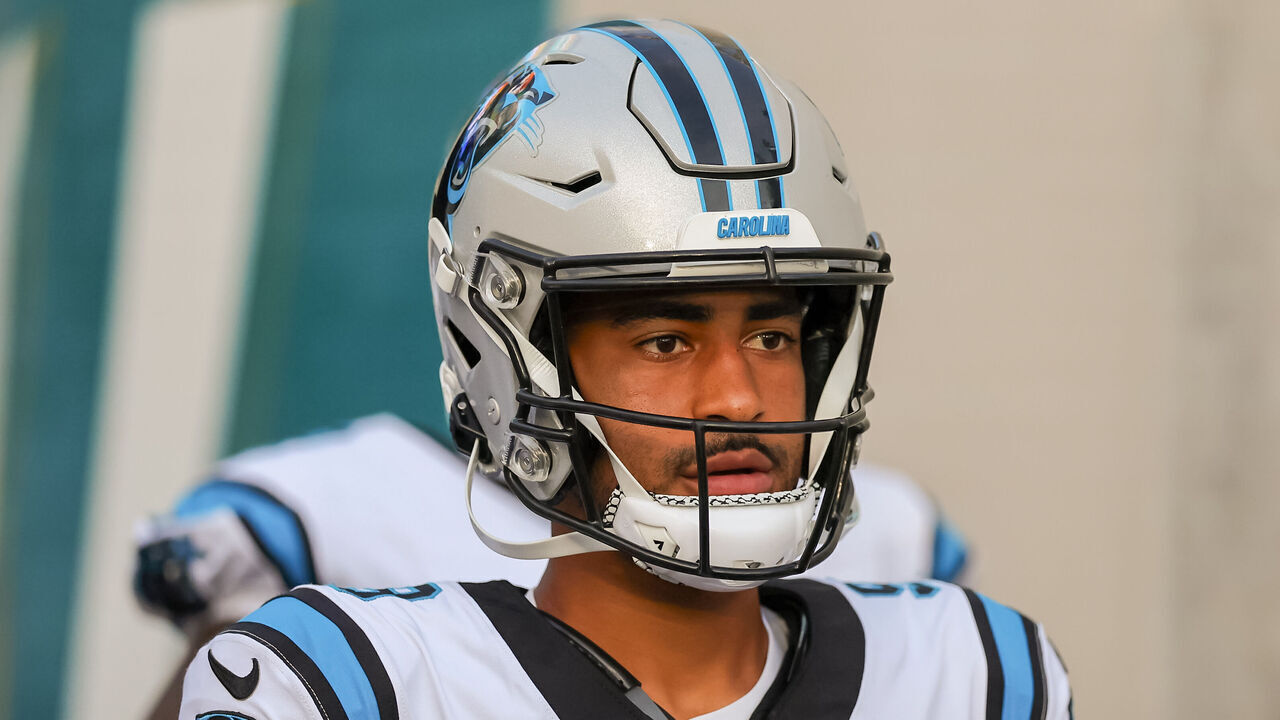 JACKSONVILLE, FLORIDA - AUGUST 21: Bryce Young #9 of the Carolina Panthers in the tunnel prior to the preseason game against the Jacksonville Jaguars at EverBank Field on August 21, 2026 in Jacksonville, Florida.