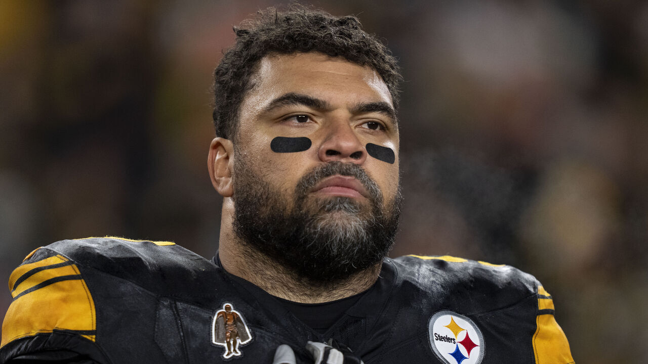 PITTSBURGH, PENNSYLVANIA - DECEMBER 15: Cameron Heyward #97 of the Pittsburgh Steelers looks on during the national anthem prior to an NFL football game against the Miami Dolphins at Pennsylvania on December 15, 2025 in Pittsburgh, Pennsylvania.
