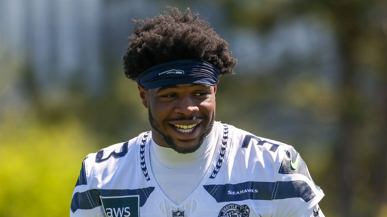 RENTON, WASHINGTON - JUNE 11: Nick Emmanwori #3 of the Seattle Seahawks reacts during practice at Virginia Mason Athletic Center on June 11, 2026 in Renton, Washington.
