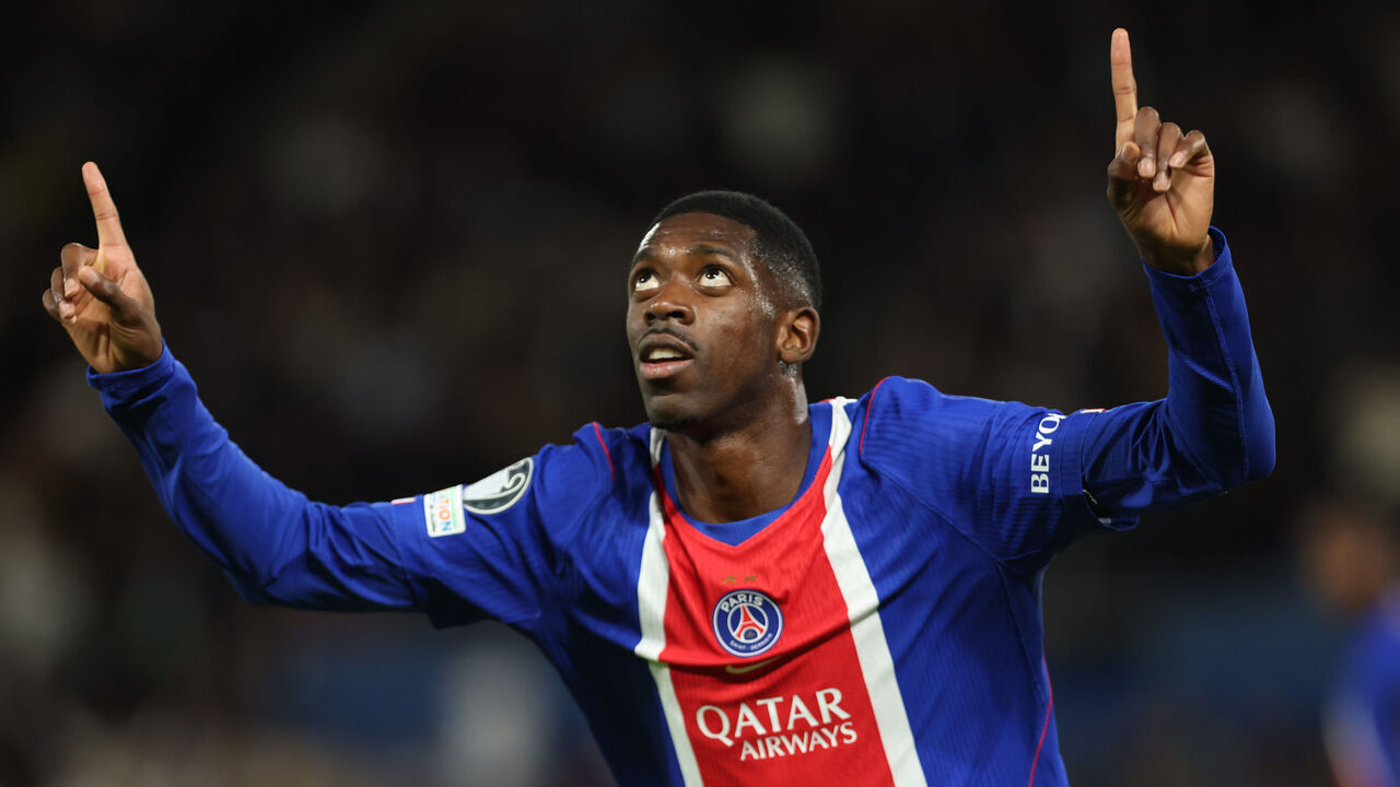 Paris, France - September 9: Ousmane Dembele of Paris Saint-Germain celebrates scoring his team's first goal during the UEFA Champions League 2026/2027 match between Paris Saint-Germain and Slovan Bratislava at Parc des Princes on September 09, 2025 in Paris, France.