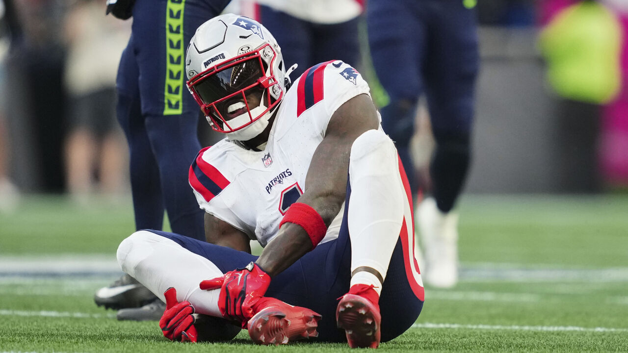 SEATTLE, WA - SEPTEMBER 09: A.J. Brown #1 of the New England Patriots sits on the field with an injury against the Seattle Seahawks during the NFL football game at Lumen Field on September 9, 2026 in Seattle, Washington.