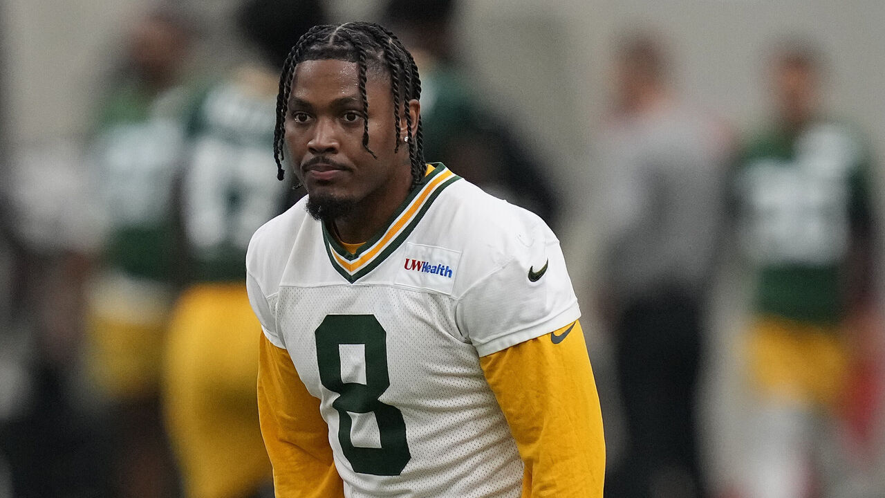 ASHWAUBENON, WISCONSIN - JUNE 09: Josh Jacobs #8 of the Green Bay Packers participates in drills during the Green Bay Packers mandatory minicamp at Don Hutson Center on June 09, 2026 in Ashwaubenon, Wisconsin.