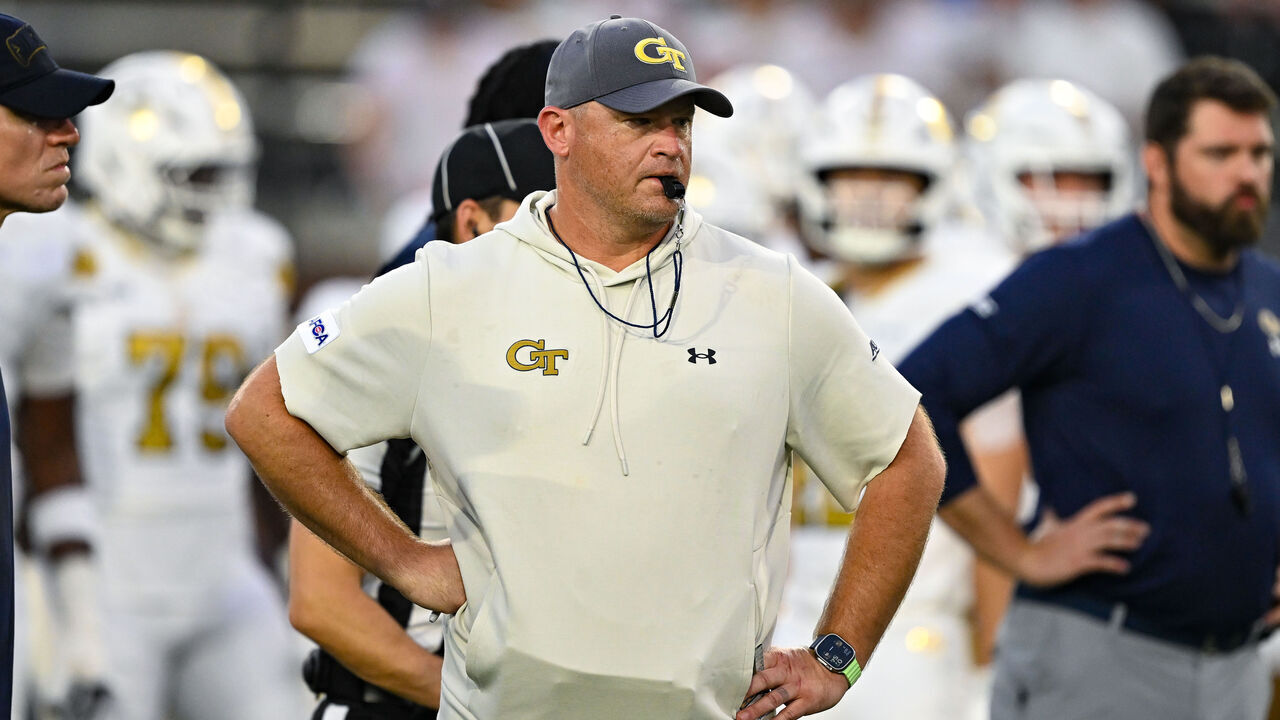 ATLANTA, GA - SEPTEMBER 03: Georgia Tech head coach Brent Key reacts prior to the start of the college football game between the Colorado Buffaloes and the Georgia Tech Yellow Jackets on September 3rd, 2026 at Bobby Dodd Stadium in Atlanta, GA.