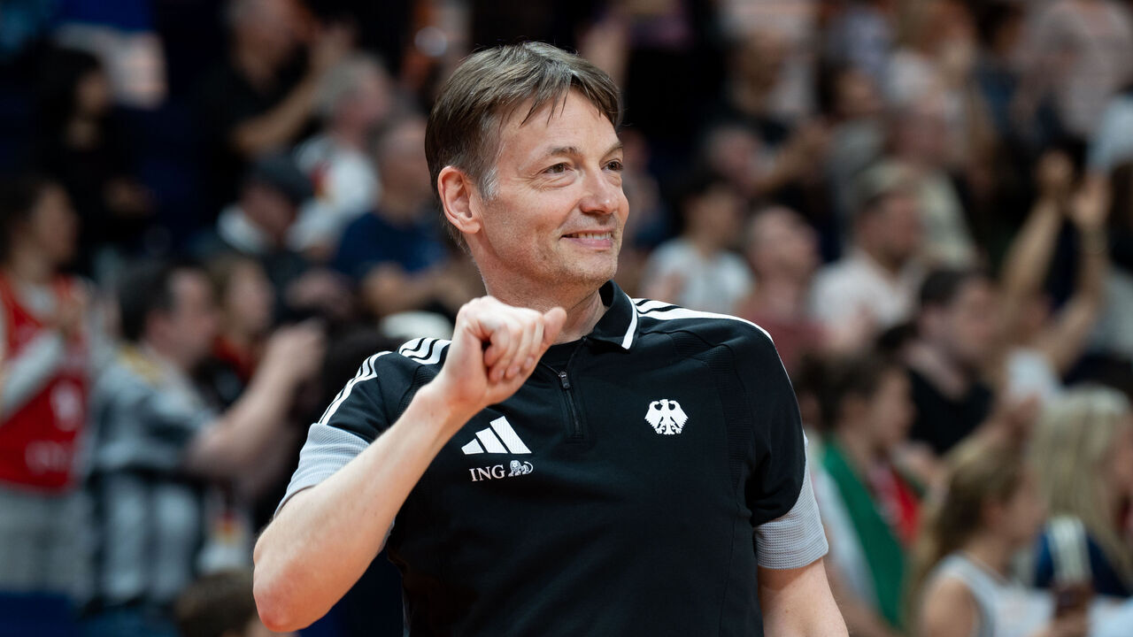 Olaf Lange, head coach of the Germany national team, is seen during the FIBA Women's Basketball World Cup 2026 qualification match between Germany and Korea in Berlin, Germany, on September 8, 2026.