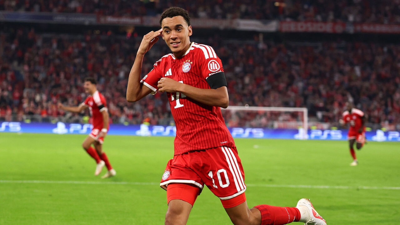 MUNICH, GERMANY - SEPTEMBER 10: Jamal Musiala of FC Bayern Muenchen celebrates as he scores the goal 1:0 during the UEFA Champions League 2026/27 League Phase MD1 match between FC Bayern München and FK Bodo/Glimt at Football Arena Munich on September 10, 2026 in Munich, Germany.