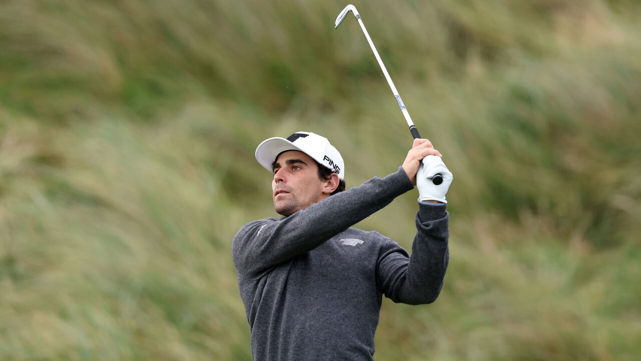 CLARECASTLE, IRELAND - SEPTEMBER 09: Joaquin Niemann of Chile plays his second shot on the first hole during a Pro-Am, prior to the Amgen Irish Open at Trump International Golf Links in Doonbeg on September 09, 2026 in Clarecastle, Ireland.