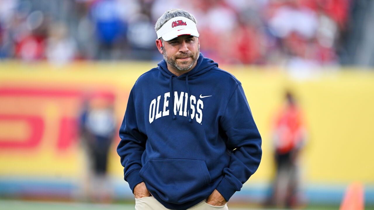 NASHVILLE, TENNESSEE - SEPTEMBER 06: Head Coach Pete Golding of the Ole Miss Rebels stands on the field prior to the game between the Louisville Cardinals and the Ole Miss Rebels for Music City Kickoff 2026 at Nissan Stadium on September 6, 2026 in Nashville, Tennessee.