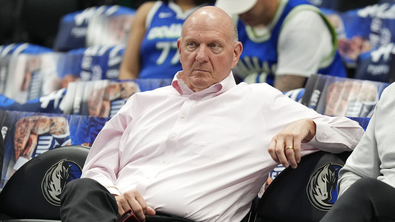 DALLAS, TX - MAY 3: Steve Balmer looks on before the game between the LA Clippers and the Dallas Mavericks during Round 1 Game 6 of the 2024 NBA Playoffs on May 3, 2024 at the American Airlines Center in Dallas, Texas. Mandatory Copyright Notice: Copyright 2024 NBAE