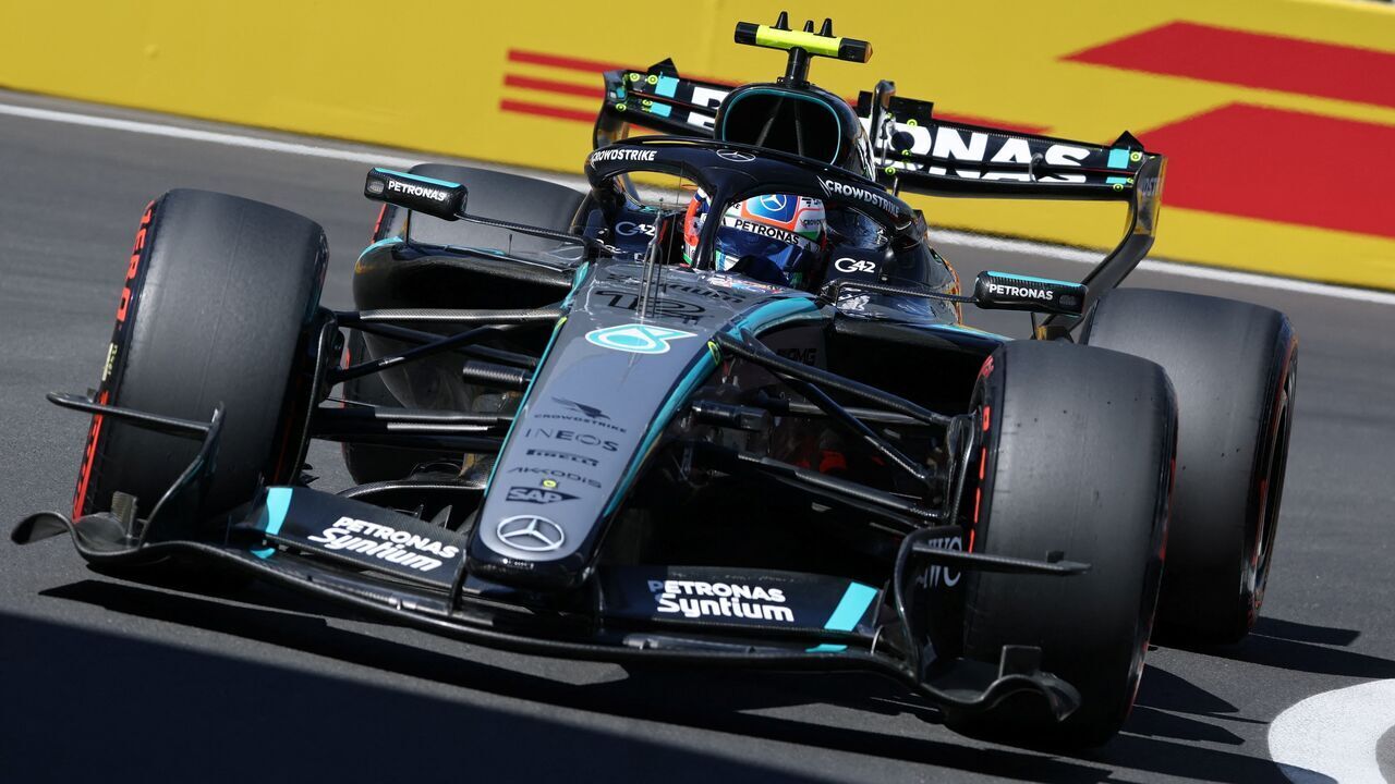 Team Mercedes' Kimi Antonelli drives during the third practice session at the Madring circuit on September 12, 2026 in Madrid ahead of the Spanish Formula One Grand Prix.