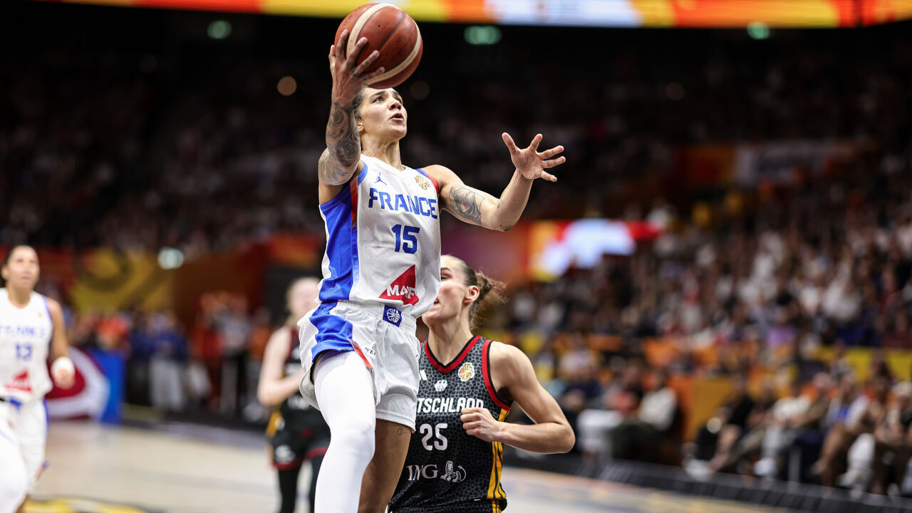 BERLIN, GERMANY - SEPTEMBER 12: Gabby Williams of France during the FIBA Women's Basketball World Cup Germany 2026 semi-final between France and Germany at Berlin Arena on September 12, 2026 in Berlin, Germany.