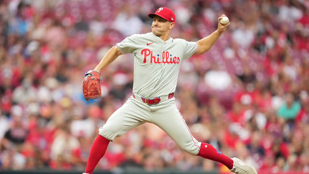 CINCINNATI, OHIO - JULY 08: Tanner Banks #58 of the Philadelphia Phillies pitches during a baseball game against the Cincinnati Reds at Great American Ball Park on July 08, 2026 in Cincinnati, Ohio.