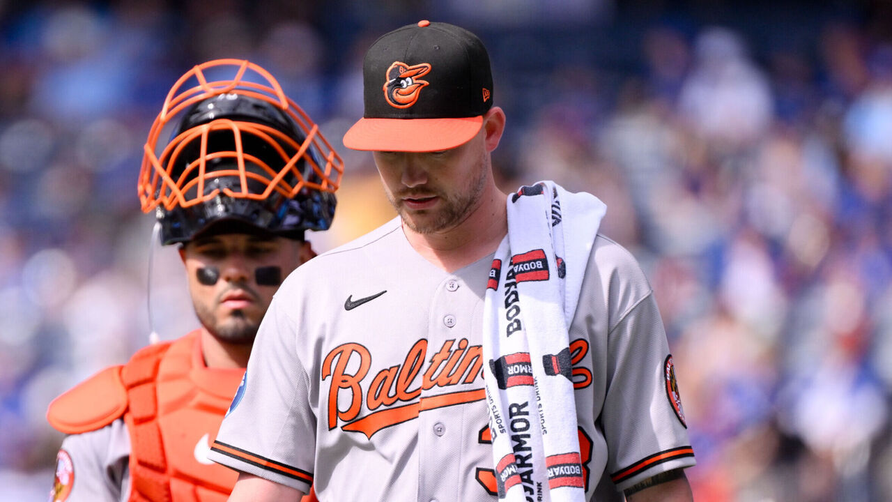 TORONTO, ON - SEPTEMBER 12: Kyle Bradish #38 of the Baltimore Orioles looks on prior to the game between the Baltimore Orioles and the Toronto Blue Jays at Rogers Centre on Saturday, September 12, 2026 in Toronto, Ontario, Canada.