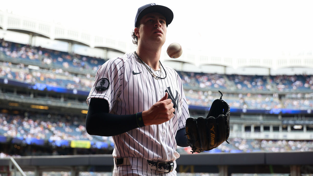 NEW YORK, NY - SEPTEMBER 13: Cam Schlittler #31 of the New York Yankees looks on in the bullpen before the game against the New York Mets at Yankee Stadium on September 13, 2026 in New York, New York.