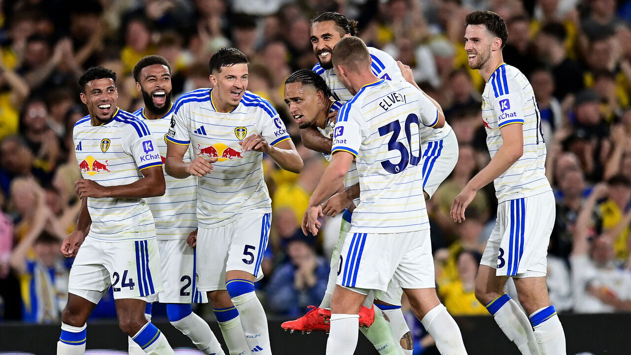 LEEDS, ENGLAND - SEPTEMBER 14: Leeds United's Noah Okafor celebrates scoring his side's fourth goal during the Premier League 2026/27 match between Leeds United and Newcastle United at Elland Road on September 14, 2026 in Leeds, United Kingdom.
