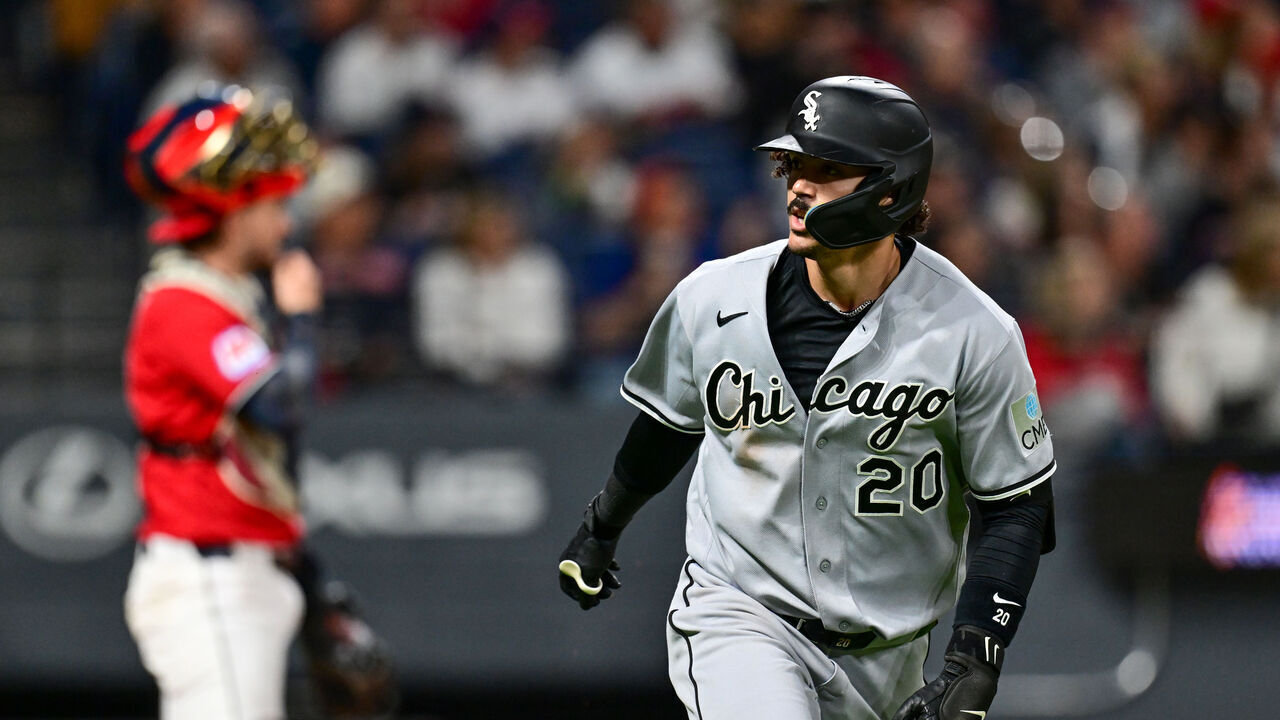 CLEVELAND, OHIO - SEPTEMBER 14: Miguel Vargas #20 of the Chicago White Sox celebrates as he runs the bases after hitting a two-run home run during the sixth inning against the Cleveland Guardians at Progressive Field on September 14, 2026 in Cleveland, Ohio.