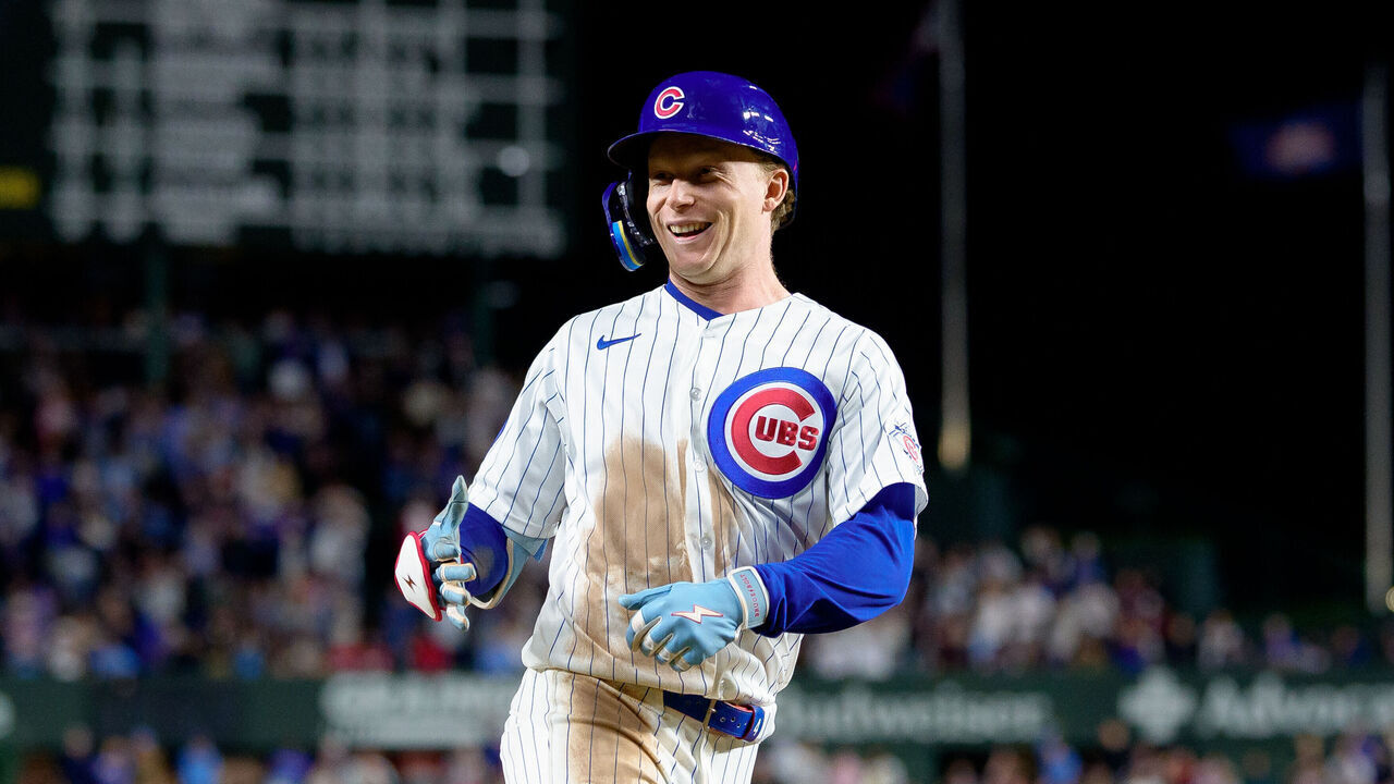 CHICAGO, ILLINOIS - SEPTEMBER 14: Pete Crow-Armstrong #4 of the Chicago Cubs celebrates a home run, his 42nd of the season, during the sixth inning of a game against the Atlanta Braves at Wrigley Field on September 14, 2026 in Chicago, Illinois.