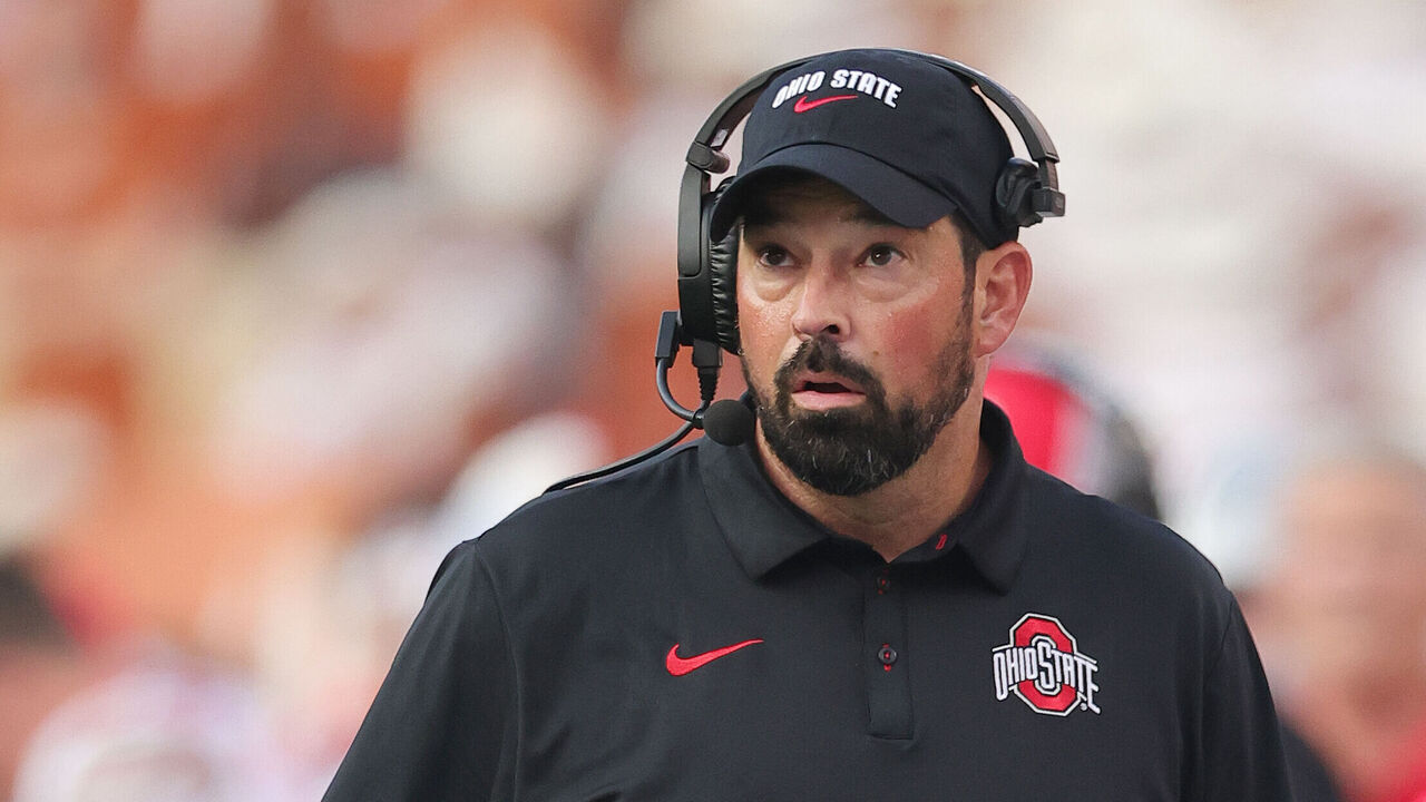 AUSTIN, TEXAS - SEPTEMBER 12: Head coach Ryan Day of the Ohio State Buckeyes looks on against the Texas Longhorns during the first quarter at Darrell K Royal-Texas Memorial Stadium on September 12, 2026 in Austin, Texas.