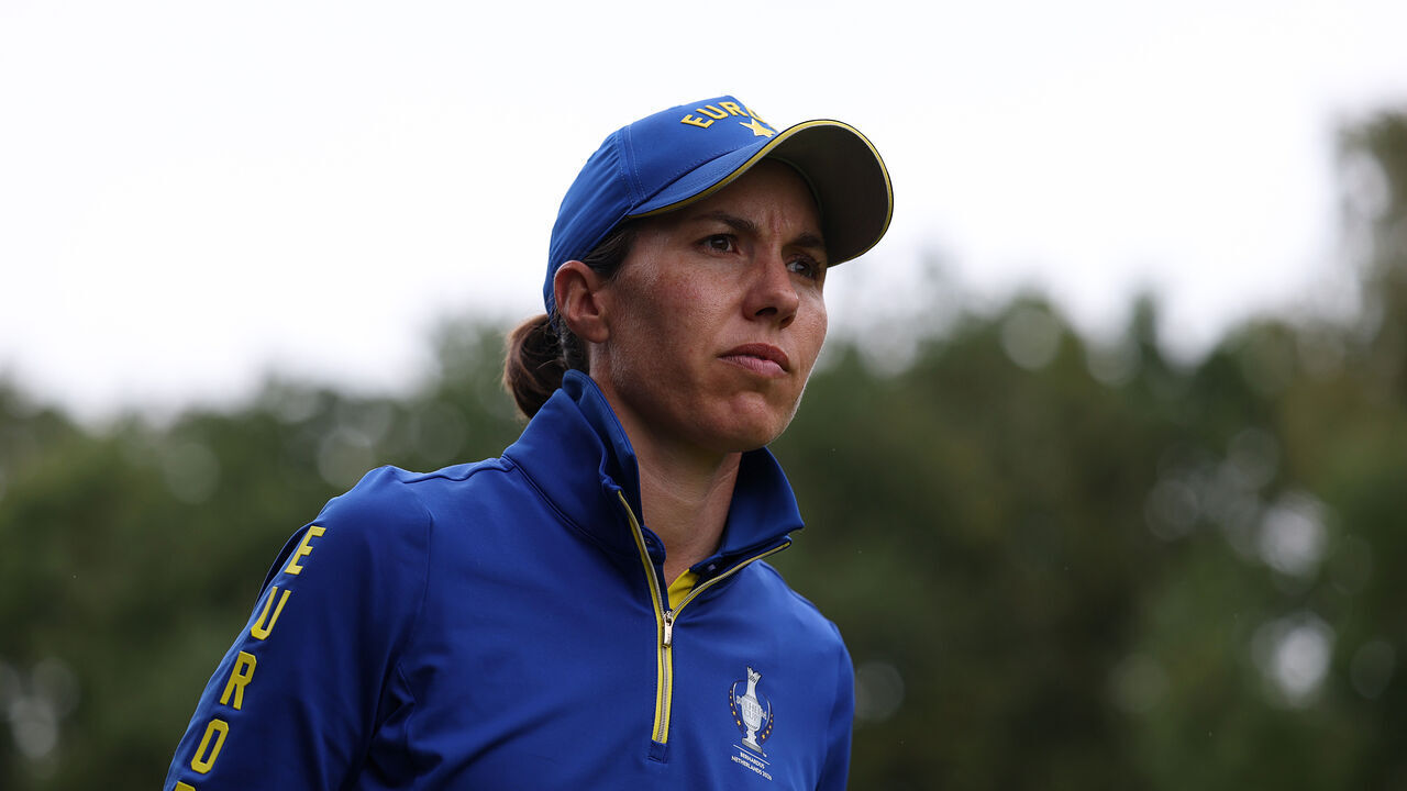 CROMVOIRT, NETHERLANDS - SEPTEMBER 13: Carlota Ciganda of Team Europe leaves the fifth tee during the final round of the Solheim Cup 2026 at Bernardus Golf on September 13, 2026 in Cromvoirt, Netherlands.