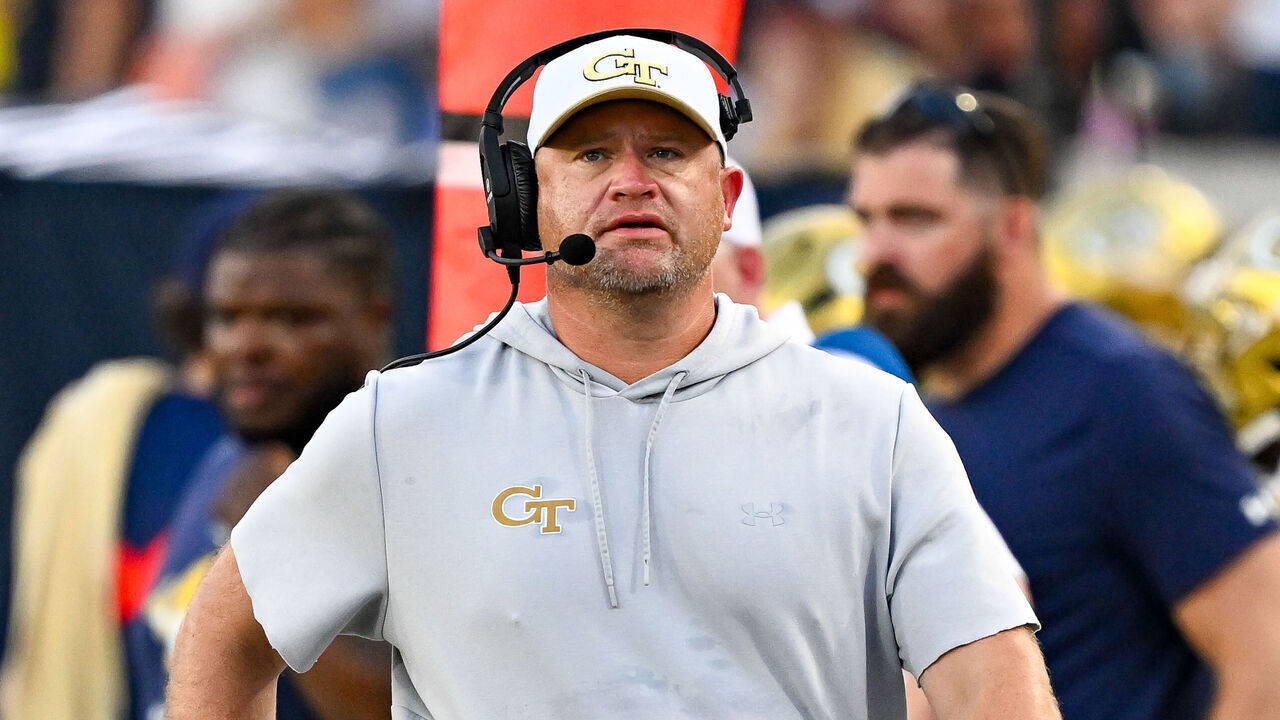ATLANTA, GA - SEPTEMBER 12: Georgia Tech head coach Brent Key reacts during the college football game between the Tennessee Volunteers and the Georgia Tech Yellow Jackets on September 12th, 2026 at Bobby Dodd Stadium in Atlanta, GA.
