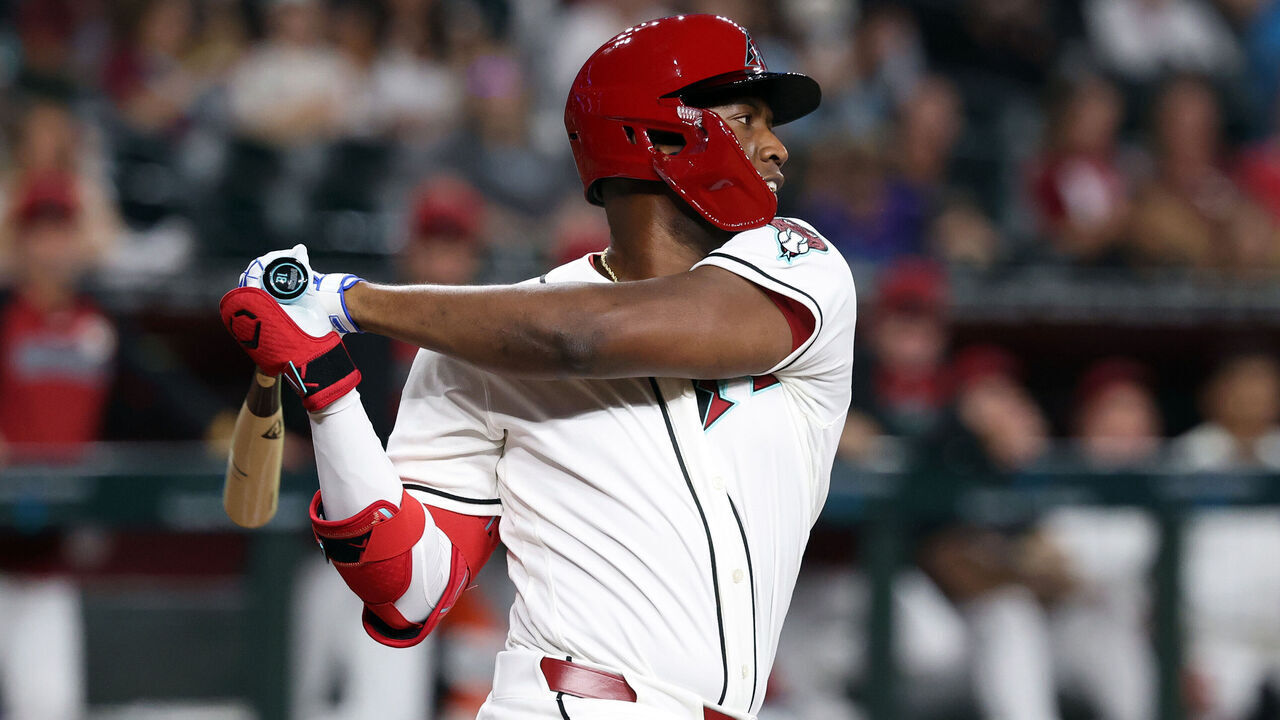 PHOENIX, ARIZONA - SEPTEMBER 15: Jesus Sanchez #18 of the Arizona Diamondbacks bats during the second inning against the Miami Marlins at Chase Field on September 15, 2026 in Phoenix, Arizona. The Marlins defeated the Diamondbacks 4-2 in 11 innings.