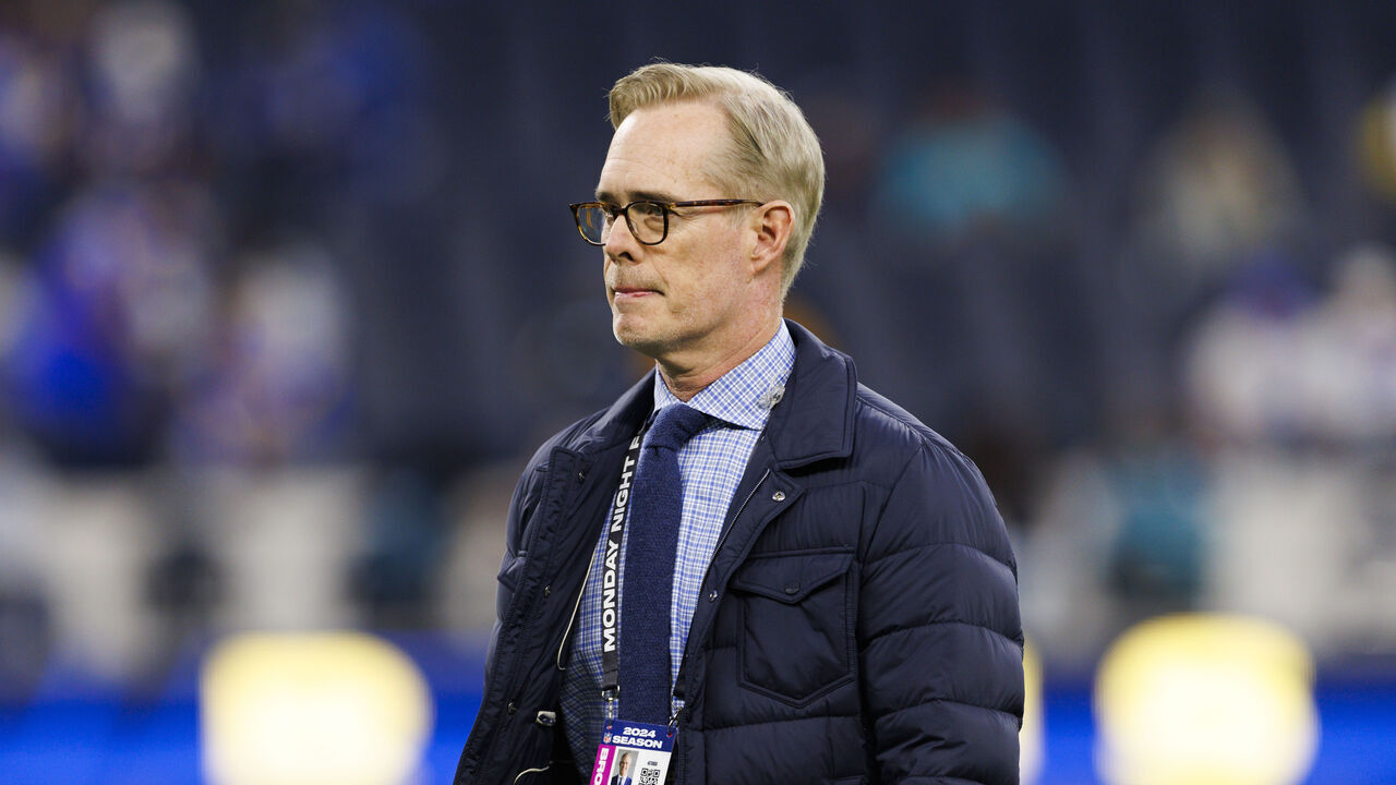 INGLEWOOD, CALIFORNIA - NOVEMBER 11: Joe Buck of ESPN on the field before the game between the Miami Dolphins and the Los Angeles Rams at SoFi Stadium on November 11, 2024 in Inglewood, California.