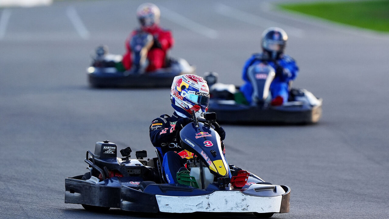 Red Bull's Max Verstappen after winning the Max v 100 go-karting event at Silverstone, Towcester. Picture date: Wednesday September 16, 2026.