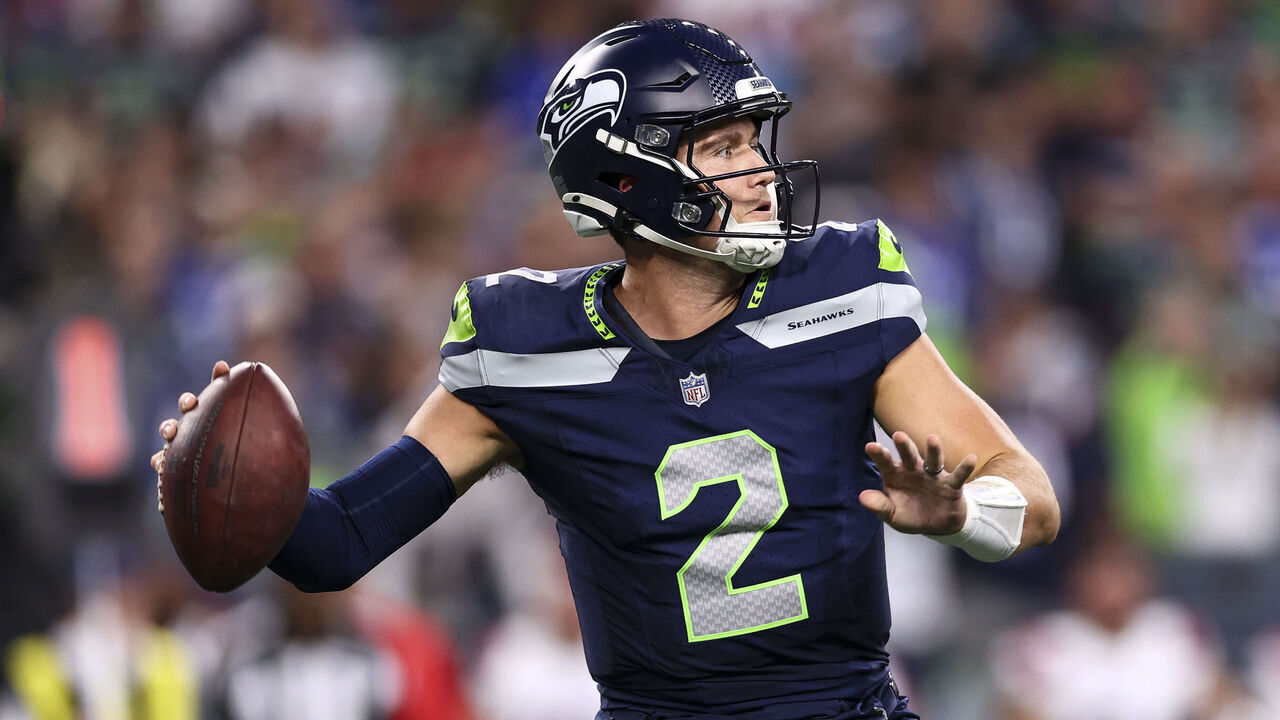 SEATTLE, WASHINGTON - SEPTEMBER 9: Drew Lock #2 of the Seattle Seahawks prepares to throw during the fourth quarter of an NFL football game against the New England Patriots at Lumen Field on September 9, 2026 in Seattle, Washington.