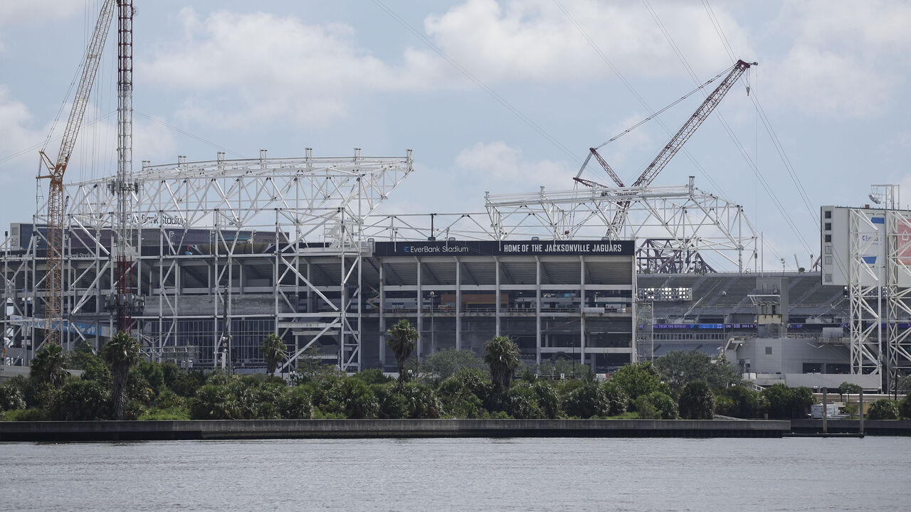 JACKSONVILLE, FLORIDA - AUGUST 06: A general view of Everbank Stadium as it undergoes construction during stadium renovations on August 06, 2026 in Jacksonville, Florida.