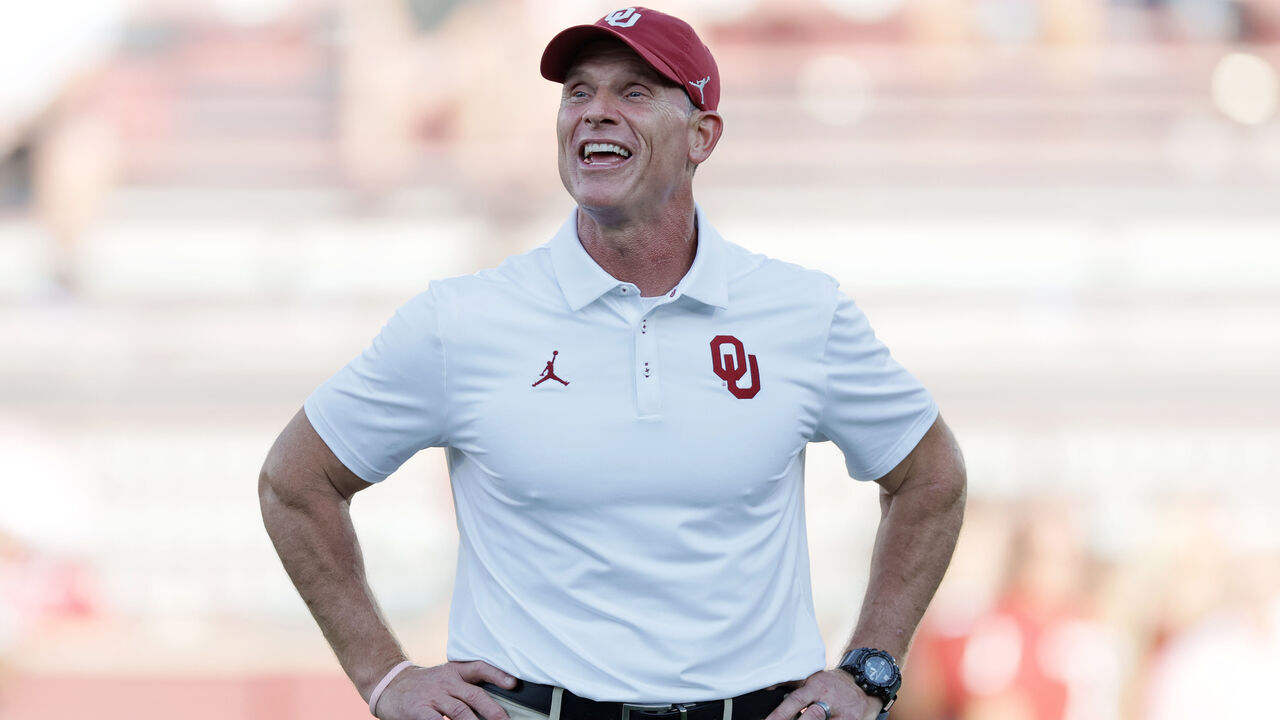 NORMAN, OKLAHOMA - SEPTEMBER 4: Head coach Brent Venables of the Oklahoma Sooners stands in the middle of the field before a game against the UTEP Miners at Gaylord Family Oklahoma Memorial Stadium on September 4, 2026 in Norman, Oklahoma. Oklahoma won 51-0.