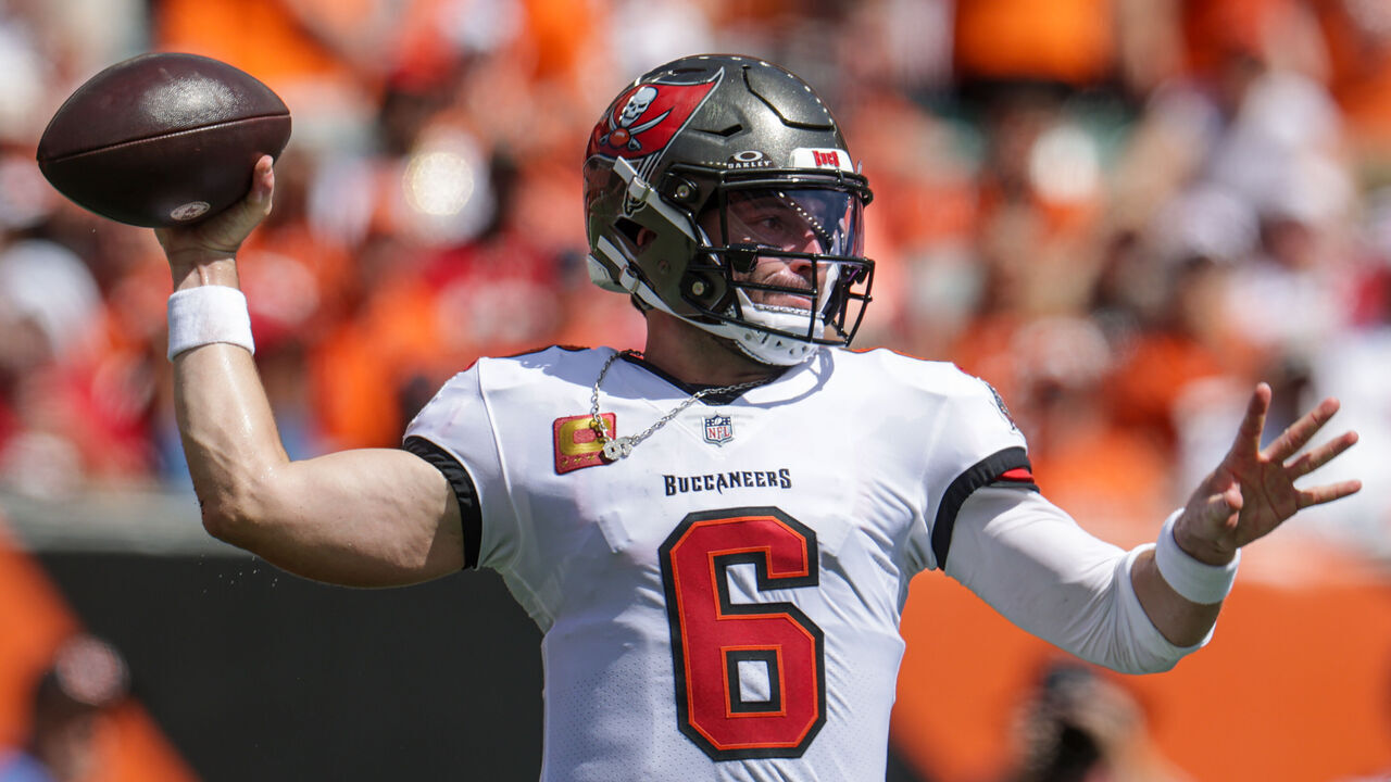 CINCINNATI, OHIO - SEPTEMBER 13: Baker Mayfield #6 of the Tampa Bay Buccaneers throws the ball during the game against the Cincinnati Bengals at Paycor Stadium on September 13, 2026 in Cincinnati, Ohio.