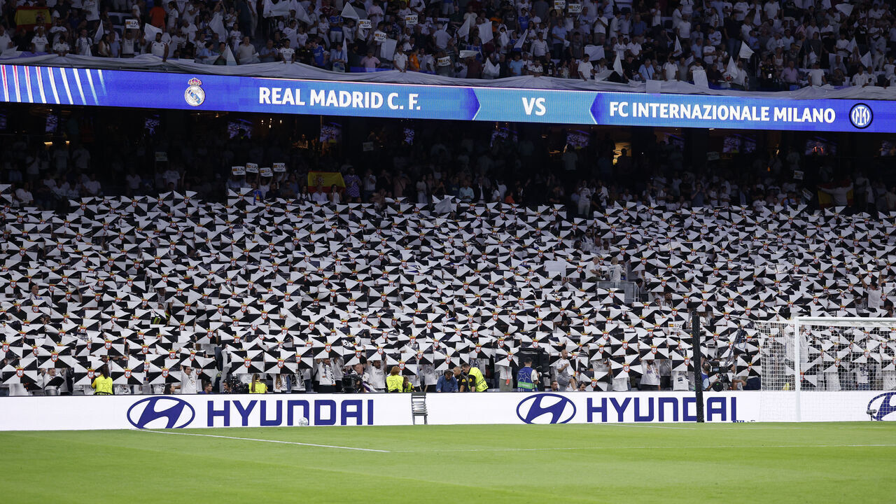 MADRID, SPAIN - SEPTEMBER 08: Real Madrid fans showing ther support during the tribute to Ceuta during the UEFA Champions League 2026/27 League Phase MD1 match between Real Madrid C.F. and FC Internazionale Milano at Estadio Santiago Bernabeu on September 08, 2026 in Madrid, Spain.