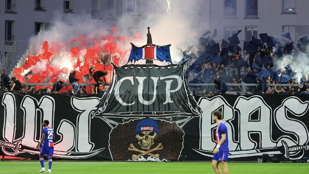 BREST, FRANCE - SEPTEMBER 13: Ultra fans of Paris Saint-Germain perform during the Ligue 1 McDonald's 2026/27 match between Stade Brestois 29 and Paris Saint-Germain at Stade Francis Le Ble on September 13, 2026 in Brest, France.