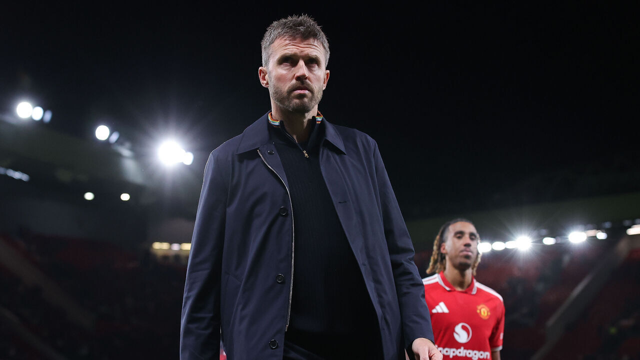 MANCHESTER, ENGLAND - SEPTEMBER 16: Michael Carrick, head coach of Manchester United, looks on during the Carabao Cup Third Round match between Manchester United and Brighton & Hove Albion at Old Trafford on September 16, 2026 in Manchester, England.