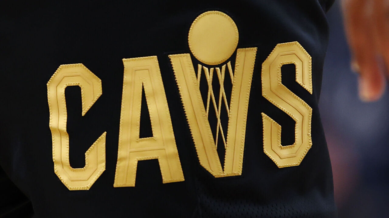 MINNEAPOLIS, MINNESOTA - JANUARY 08: A detailed view of the Cleveland Cavaliers shorts logo at Target Center on January 08, 2026 in Minneapolis, Minnesota. The Timberwolves beat the Cavaliers 131-122.