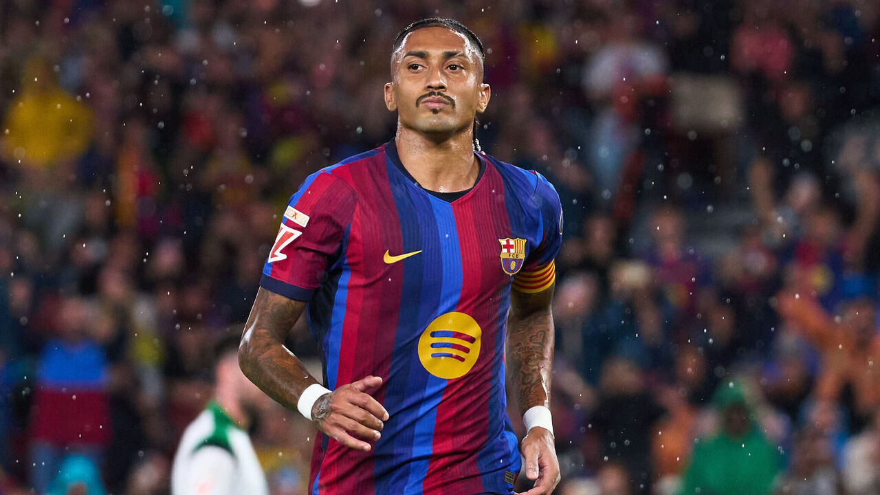 BARCELONA, SPAIN - SEPTEMBER 16: Raphinha of FC Barcelona celebrates scoring his team's second goal during the LaLiga EA Sports 2026/27 match between FC Barcelona and Real Racing Club de Santander at Spotify Camp Nou on September 16, 2026 in Barcelona, Spain.