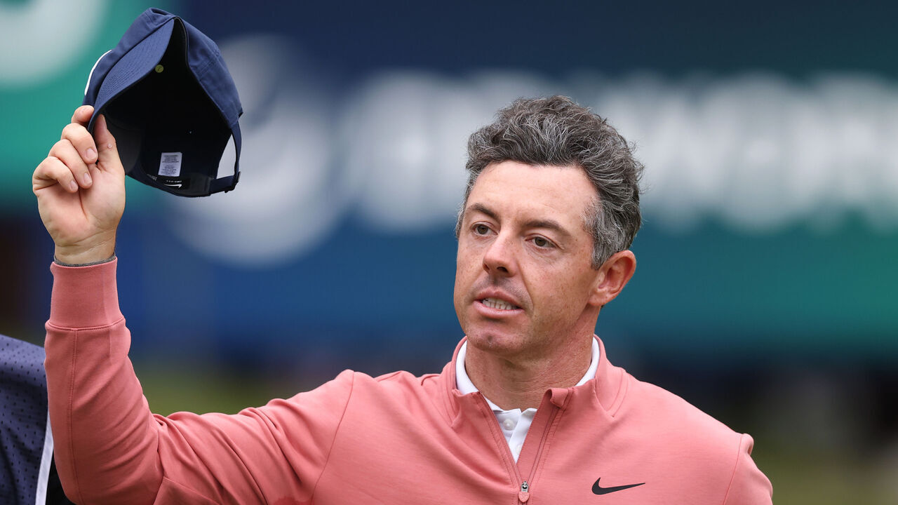 VIRGINIA WATER, ENGLAND - SEPTEMBER 19: Rory McIlroy of Northern Ireland acknowledges the crowd on the 18th green following his round on day three of the BMW PGA Championship at Wentworth Golf Club on September 19, 2026 in Virginia Water, England.