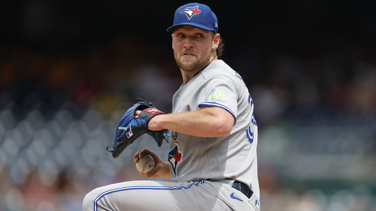 WASHINGTON, DC - JULY 29: Trey Yesavage #39 of the Toronto Blue Jays throws a pitch in the fourth inning during a game against the Washington Nationals at Nationals Park on July 29, 2026 in Washington, DC.