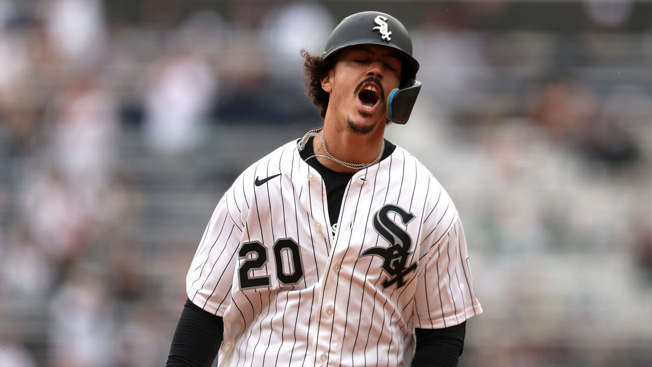 CHICAGO, ILLINOIS - SEPTEMBER 19: Miguel Vargas #20 of the Chicago White Sox celebrates hitting a solo home run during the sixth inning against the Detroit Tigers at Rate Field on September 19, 2026 in Chicago, Illinois.