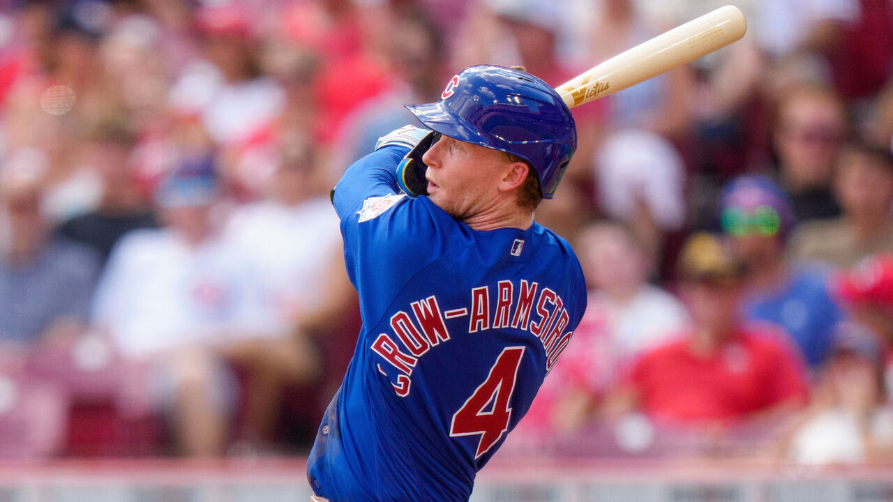 CINCINNATI, OHIO - SEPTEMBER 20: Pete Crow-Armstrong #4 of the Chicago Cubs hits his 45th home run in the fifth inning of a game against the Cincinnati Reds at Great American Ball Park on September 20, 2026 in Cincinnati, Ohio.