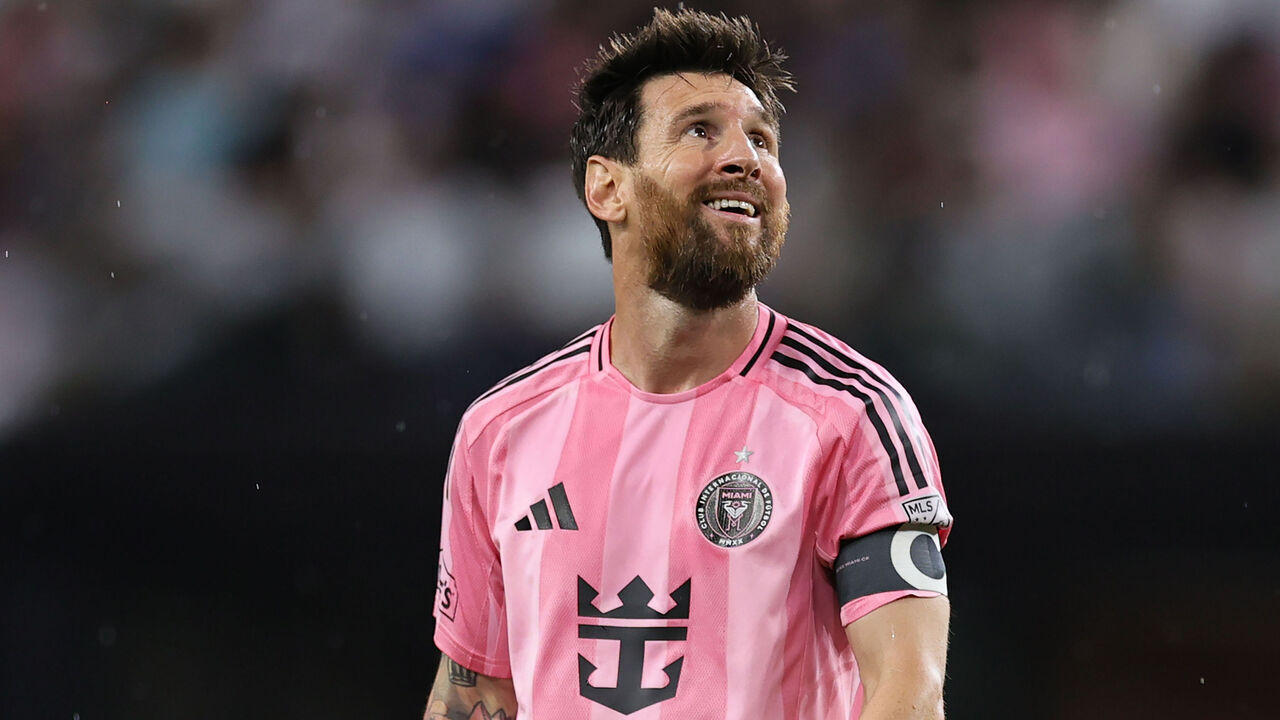 MIAMI, FLORIDA - SEPTEMBER 20: Lionel Messi #10 of Inter Miami CF looks at the video screen during the game against San Diego FC at Miami Freedom Park on September 20, 2026 in Miami, Florida.