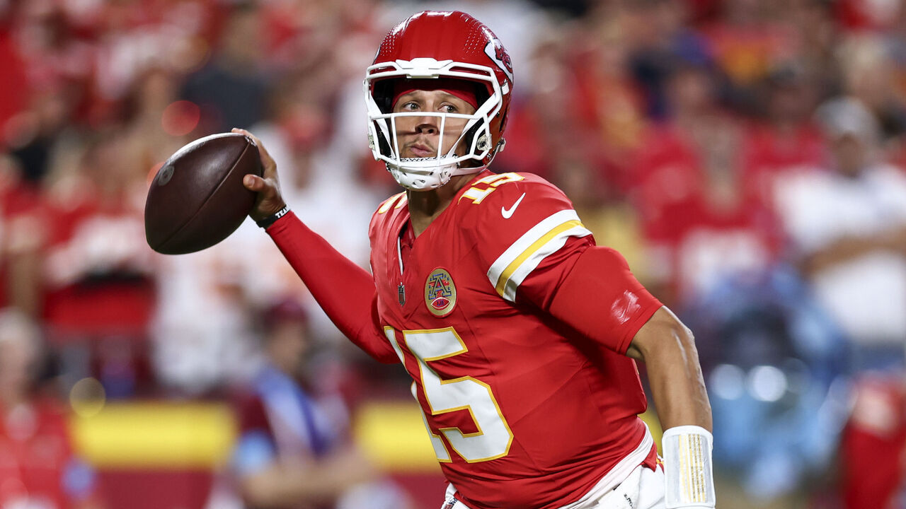 KANSAS CITY, MISSOURI - SEPTEMBER 20: Patrick Mahomes #15 of the Kansas City Chiefs throws a pass during the second quarter of an NFL football game against the Indianapolis Colts at Arrowhead Stadium on September 20, 2026 in Kansas City, Missouri.