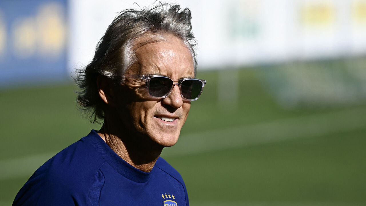 Italy's head coach Roberto Mancini looks on as he arrives for a trainig session ahead of Italy's UEFA Nations League football match against Belgium, in Coverciano, near Florence, on September 21, 2026.