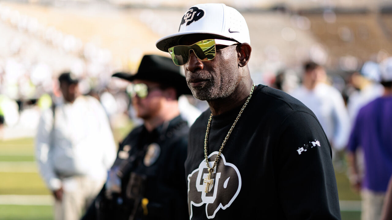 BOULDER, COLORADO - SEPTEMBER 12: Head coach Deion "Coach Prime" Sanders of the Colorado Buffaloes walks off the field after winning the game against the Weber State Wildcats at Folsom Field on September 12, 2026 in Boulder, Colorado.