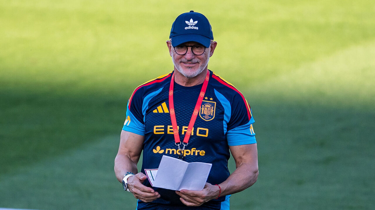 MADRID, SPAIN - SEPTEMBER 22: Head Coach Luis de la Fuente of Spain looks on during a training session at Ciudad del futbol de Las Rozas on September 22, 2026 in Madrid, Spain.