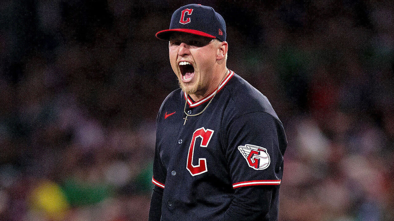 BOSTON, MA - SEPTEMBER 22: Parker Messick #77 of the Cleveland Guardians reacts to a play during the game between the Cleveland Guardians and the Boston Red Sox at Fenway Park on Tuesday, September 22, 2026 in Boston, Massachusetts.