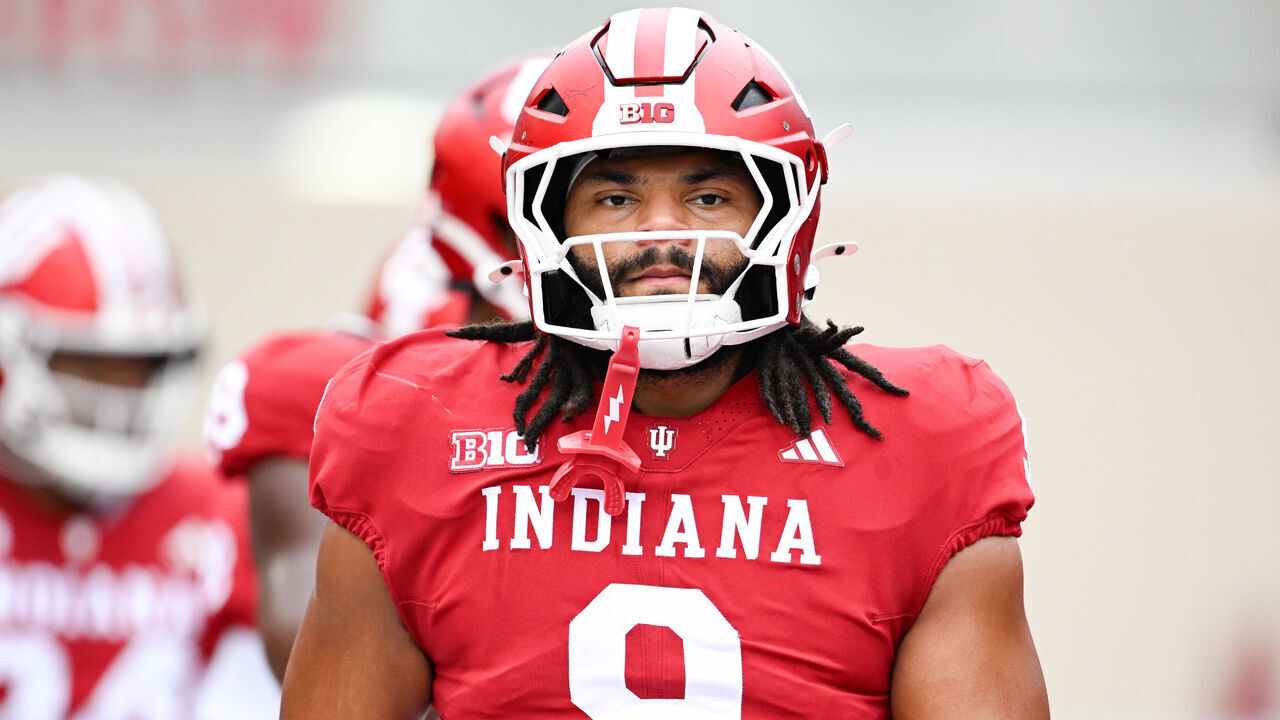 BLOOMINGTON, IN - SEPTEMBER 12: Indiana Hoosiers DL Stephen Daley (9) prior to a college football game between the Howard Bison and Indiana Hoosiers on September 12, 2026 at Memorial Stadium in Bloomington, IN.