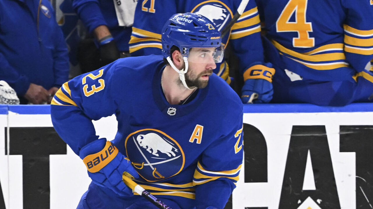 BUFFALO, NEW YORK - MAY 18: Mattias Samuelsson #23 of the Buffalo Sabres skates against the Montréal Canadiens during Game Seven of the Second Round of the 2026 Stanley Cup Playoffs at KeyBank Center on May 18, 2026 in Buffalo, New York.