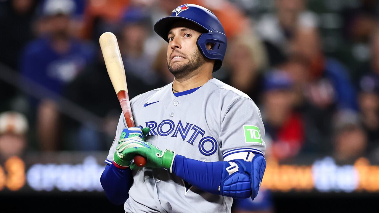 BALTIMORE, MARYLAND - SEPTEMBER 21: George Springer #4 of the Toronto Blue Jays reacts during an at bat in the eighth inning against the Baltimore Orioles at Oriole Park at Camden Yards on September 21, 2026 in Baltimore, Maryland.