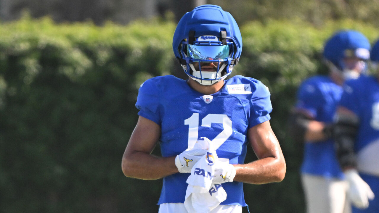 Westchester, - August 01: Wide receiver Puka Nacua #12 of the Los Angeles Rams during the Los Angeles Rams training camp on the campus of Loyola Marymount University in Westchester on Saturday, August 1, 2026.