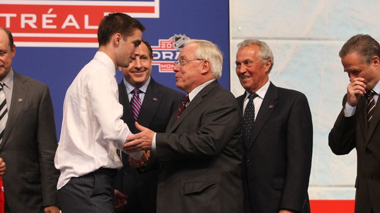 MONTREAL - JUNE 26: Montreal Canadiens Owner George N. Gillett Jr. shakes hands with draft pick Louis Leblanc during the first round of the 2009 NHL Entry Draft at the Bell Centre on June 26, 2009 in Montreal, Quebec, Canada.
